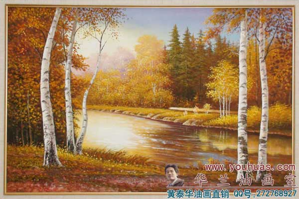 白桦林油画,白桦树林风景油画作品